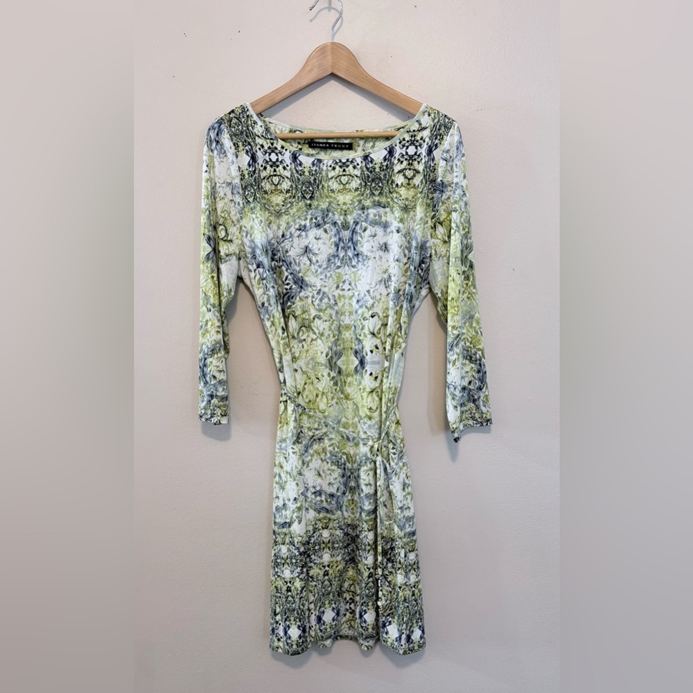 Ivanka Trump Long Sleeve Dress in Green and White